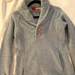 Eastern Mountain Sports, Women’s small Pullover, gray cowl neck Henley EMS